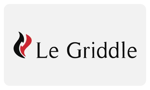 The Le Griddle logo featuring the brand name in black and red with a stylized flame icon, representing their unique drop-in outdoor kitchen grills products.