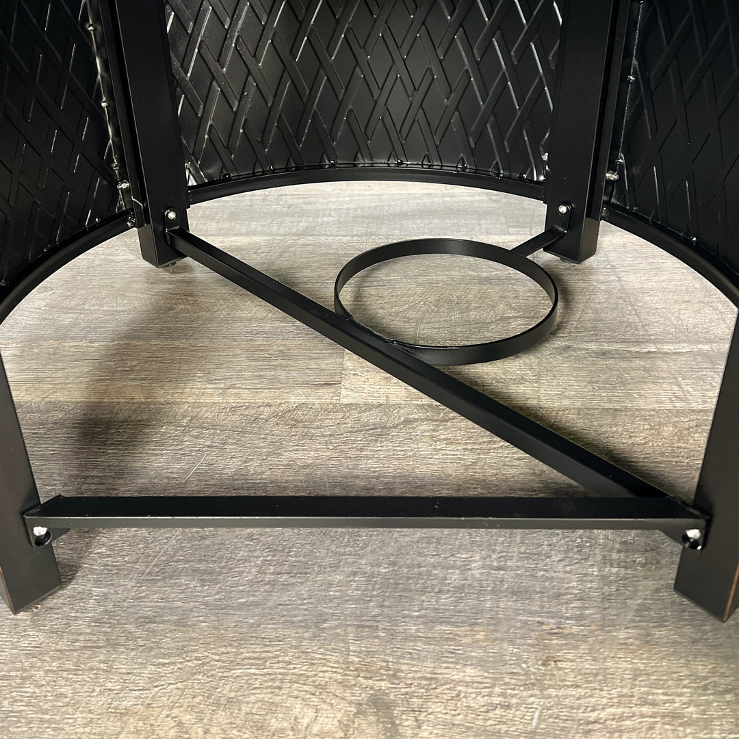 Interior view of the Golden Flame Malibu 44” Round Cast Aluminum Natural Gas Fire Table’s tank holder frame, designed for secure propane cylinder placement and stability.