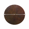 Moreno 31-inch round copper fire pit lid, featuring detailed measurements for a perfect fit. The hammered copper finish provides a rustic yet luxurious look while offering protection for outdoor fire pits. Ideal for covering fire bowls, patio fire tables, and large backyard fire pits, this lid adds both style and functionality to your outdoor setup