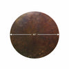 Top-down view of the Moreno 45-inch round copper fire pit lid, highlighting its even, hand-crafted copper surface and rich patina. The durable lid fits securely on your fire pit, offering protection and a sleek, modern look. Perfect for copper fire pits, round fire pit lids, and patio fire pit covers