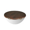 Detailed shot of the brass handle on the Moreno 45-inch round copper fire pit lid. The hand-hammered copper lid with sturdy handles ensures durability and ease of use, making it a functional and attractive addition to any outdoor fire pit. Ideal for round fire pits, copper lids, and fire pit covers with handles