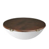 Moreno 54-inch round copper fire pit lid by Starfire Designs, displayed on a white background. Featuring a hammered copper finish and two brass handles, this lid provides protection and adds a touch of luxury to outdoor fire pits and fire tables. Perfect for covering large fire bowls in high-end backyard and patio settings