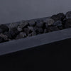 Close-up of medium volcanic lava rocks without flames in a fire pit. These 2-3 inch porous stones are perfect for fire pits, offering durability, superior heat retention, and a visually appealing natural texture.