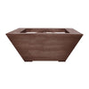 Prism Hardscapes Lombard Gas Fire Pit in Cafe color. A modern, tapered concrete fire pit with a sleek, angular design and smooth surface. Perfect for outdoor patios or gardens, featuring durable construction for extended use. This gas fire pit is designed to bring warmth and style to any backyard, combining luxury and functionality. Ideal for creating a cozy ambiance with a modern outdoor fire pit.