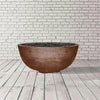 A close-up view of the Prism Hardscapes Moderno 1 Gas Fire Bowl in a cafe color, showcasing its rustic and durable concrete construction. This outdoor fire pit bowl adds a stylish, modern touch to any backyard or patio, featuring a minimalist design and smooth finish. Ideal for large backyard fire pits or modern outdoor fire pits.