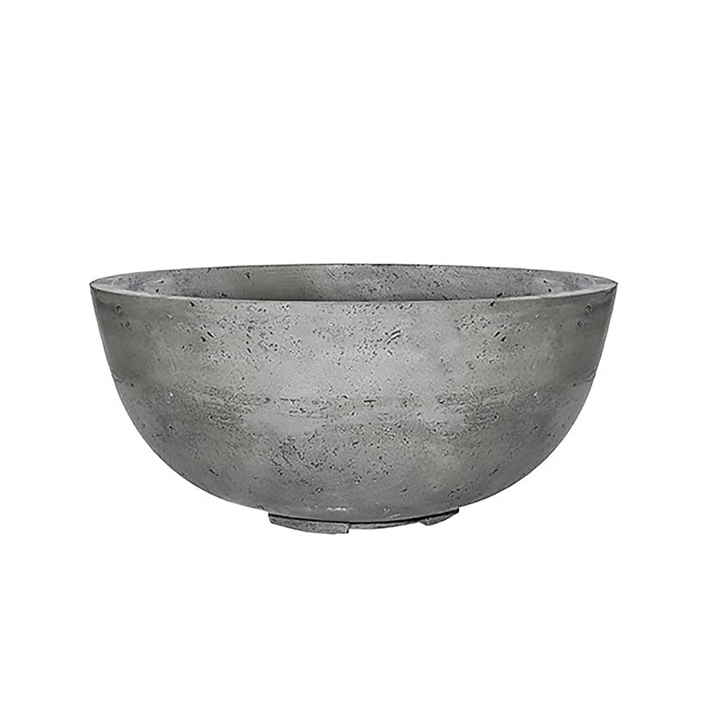 Prism Hardscapes Moderno 1 Gas Fire Pit in Pewter, a medium-gray round concrete fire bowl. This modern fire pit adds a touch of sophistication to your outdoor living space, perfect for patios, decks, or gardens. The pewter color complements any outdoor decor, and its durable construction ensures long-lasting performance in any weather conditions. Ideal for modern or contemporary outdoor settings.