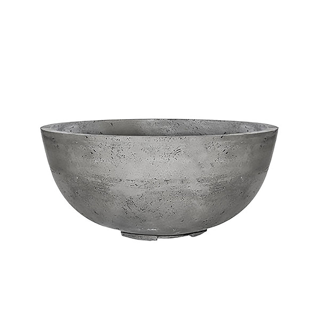 Prism Hardscapes Moderno 1 Gas Fire Pit in Pewter, a medium-gray round concrete fire bowl. This modern fire pit adds a touch of sophistication to your outdoor living space, perfect for patios, decks, or gardens. The pewter color complements any outdoor decor, and its durable construction ensures long-lasting performance in any weather conditions. Ideal for modern or contemporary outdoor settings.