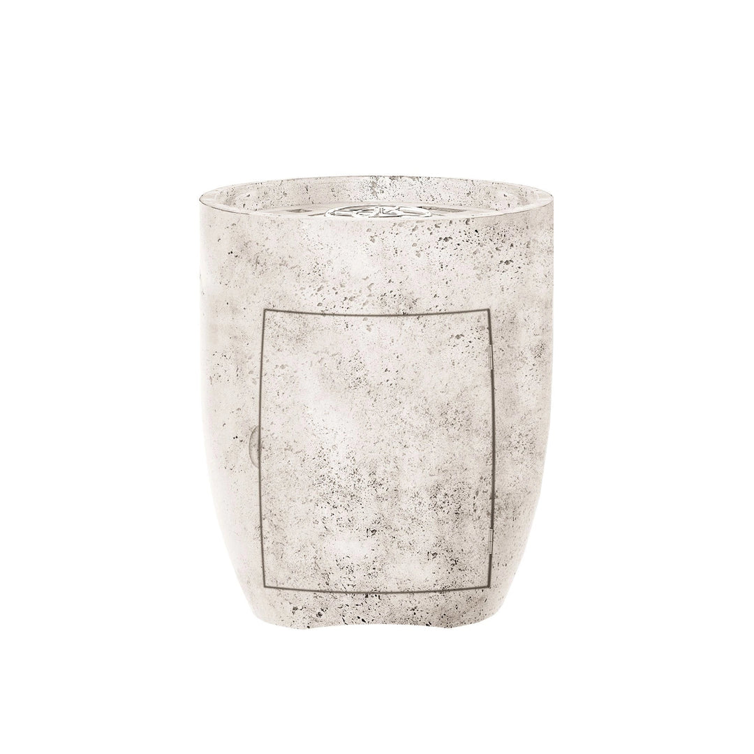 The Prism Hardscapes Pentola 3 Propane Fire Column in Natural boasts a smooth light stone appearance, perfect for creating a warm and inviting atmosphere. This propane fire feature brings both function and design to outdoor living spaces, whether for backyard fire pits or modern patios. Its concrete construction ensures durability and style.