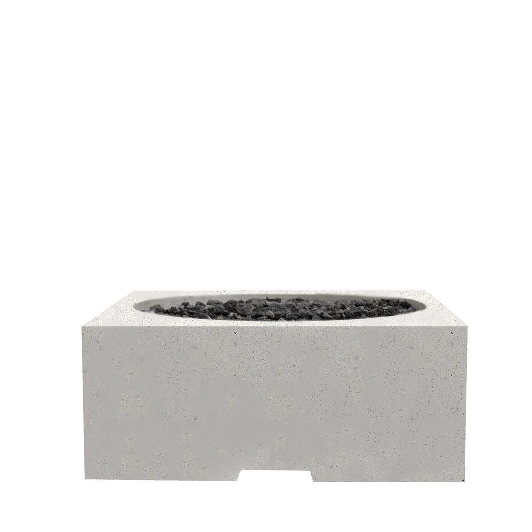 The Prism Hardscapes Piazza Gas Fire Pit in an Ultra White finish exudes modern elegance with its clean, rectangular design. This large fire pit is perfect for brightening up any outdoor space with its sleek concrete build. Suitable for both commercial and residential settings, it provides a luxurious natural gas fire pit experience with an included lava rock bed for improved heat distribution.