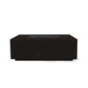 The Prism Hardscapes Portos 58" Propane Fire Table in an elegant ebony finish is displayed in a sleek outdoor patio environment. The fire table's dark, contemporary appearance makes it an excellent choice for a modern fire pit setup. Designed to withstand outdoor elements, it offers a stylish and functional centerpiece for gatherings around a propane fire pit. Featuring a wide rectangular surface with a refined finish, this fire table is perfect for outdoor gas fire pits in sophisticated settings.