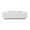 The Prism Hardscapes Tavola 1 Gas Fire Pit in ultra white, featuring a minimalist and modern rectangular design. This fire pit is perfect for outdoor fire pit setups, providing a clean and sophisticated look. Built for durability, it is an excellent addition to any backyard fire pit or outdoor space, offering both style and warmth.