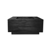 The Prism Hardscapes Tavola 2 Gas Fire Pit in a sleek ebony black finish. This modern rectangular fire pit adds a bold statement to any outdoor setting. Its durable concrete construction ensures long-lasting performance, making it ideal for outdoor fire pit usage. Works with natural gas or propane, providing a contemporary aesthetic for patios, decks, or backyard gatherings.
