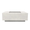 Prism Hardscapes Tavola 3 gas fire pit in a bright ultra-white finish, presented in a front view, featuring a contemporary rectangular design and concrete body. Ideal for luxury outdoor spaces, this fire pit adds a modern touch to outdoor seating areas. 