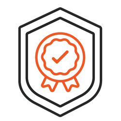 Icon showing a badge with a checkmark inside a shield, representing quality assurance, certification, or security verification.