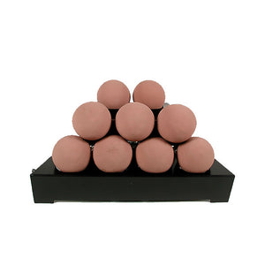 Stacked arrangement of adobe red Rasmussen Alterna Vent-Free FireBalls, 20-inch, ideal for creating a modern outdoor fire pit ambiance. Designed for vent-free use, these fireballs add a stylish touch to backyard fire pits, enhancing both aesthetics and heat efficiency.