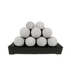 Light gray 20-inch Rasmussen Alterna Vent-Free FireBalls arranged in a pyramid style, suitable for enhancing the aesthetics of outdoor gas fire pits. Designed for vent-free fire pit tables, adding a contemporary and efficient heating element to backyard spaces.