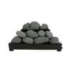Rasmussen Alterna Vent-Free FireStones 24 inch in dark gray, displayed on a black grate in a stacked pyramid arrangement. These dark gray stones add a sophisticated, minimalist aesthetic to indoor gas fireplaces that require no venting.