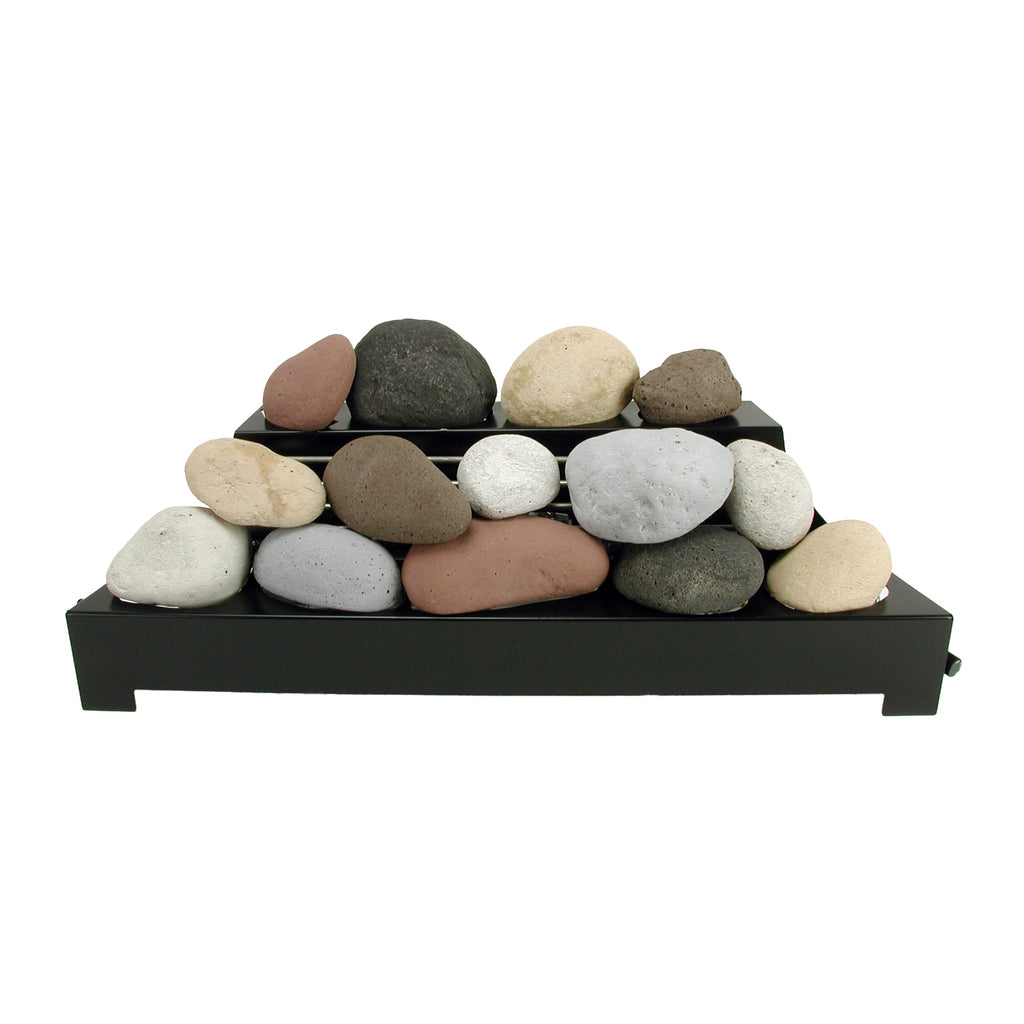 Rasmussen Alterna Vent-Free FireStones 30-inch calico mix, showcasing an assortment of colors for a dynamic visual in vent-free fireplaces. These decorative stones offer a multi-toned arrangement, adding depth and character to fireplace displays