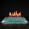 Rasmussen Indoor Alterna Vent-Free FireGlitter See-Thru Burner with amber fire glass and bright flames, adding warmth and elegance to indoor environments. Vent-free design allows convenient setup in spaces without traditional chimneys.
