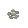 Extra large Rasmussen vented fire stones assortment pack in light gray color, featuring six smooth stones in a circular arrangement. Ideal for enhancing outdoor fire pits with a modern, natural aesthetic. This vented fire stone pack is designed for optimal heat distribution and complements any fire pit setup. Perfect for backyard fire pit decor, outdoor ambiance, and easy installation.