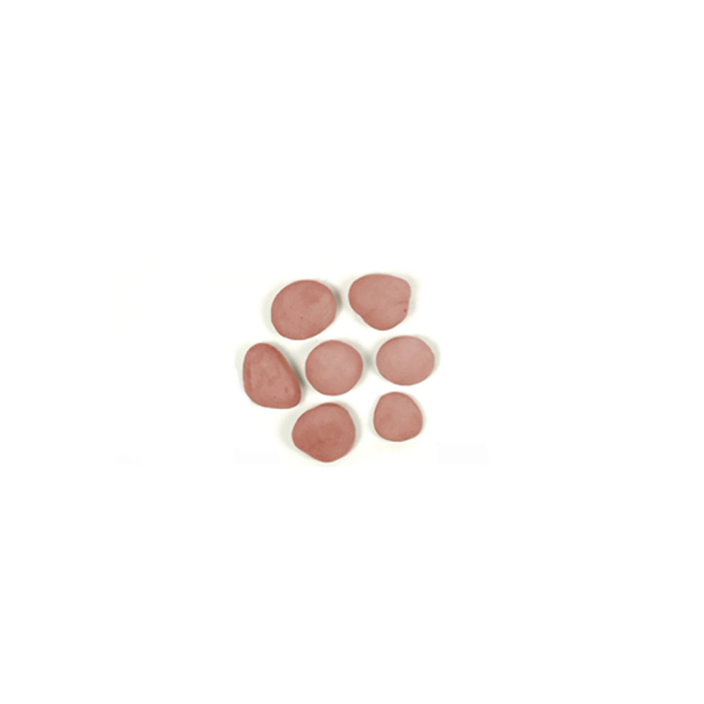 Rasmussen Vented FireStones Assortment Pack in Adobe Red, small size, containing an assortment of small, rounded stones for a natural-looking fireplace setup. The adobe red coloring adds a warm, rustic feel, ideal for enhancing the ambiance of gas fire features
