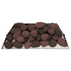 Rasmussen vented fire stones in brown, arranged flat on a sturdy metal tray. These natural-looking stones are ideal for adding a rustic touch to vented fireplaces and outdoor fire pits, creating a cozy and earthy ambiance.