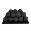 Black Rasmussen Vented Uniform FireBalls arranged on a black tray, forming a pyramid. The deep black tones of the fireballs and tray provide a sleek, modern look that enhances the overall appearance of a vented gas fireplace. These fireballs are designed to withstand high temperatures while adding an element of style to the fireplace setup.