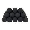 A pyramid stack of Rasmussen Vented Uniform FireBalls in Black. These smooth black fireballs offer a bold, contemporary aesthetic for vented fireplaces. The uniform round design complements modern fireplace settings, making them a popular choice for creating a striking contrast against flames. Ideal for enhancing the ambiance of natural gas or propane fire features. 