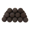 A pyramid stack of Rasmussen Vented Uniform FireBalls in Brown, offering a warm and earthy tone. These round fireballs are designed for vented fireplaces, adding a natural, rustic look to the fire feature. Perfect for creating a cozy atmosphere in modern or traditional fireplace settings, ideal for use with natural gas or propane.