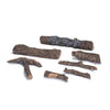 Disassembled view of the Real Fyre 30-inch Vented American Oak Gas Logs, showcasing individual log pieces with intricate bark texture. This set includes multiple log sizes to create a natural, stacked appearance. Perfect for gas fireplaces, providing realistic oak wood aesthetics with vented design for optimal heat distribution.