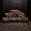 Real Fyre 30-inch Vented American Oak Gas Log Set arranged in a fireplace setting without fire. Logs exhibit realistic oak bark details, providing an authentic wood-burning look even when unlit. Ideal for creating a natural ambiance in gas fireplaces with a vented system.