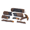 Disassembled view of Real Fyre Vented Gas Logs in Charred American Oak style, 30-inch set, showcasing individual log pieces with realistic charring and bark texture. Perfect for creating a customizable, authentic wood-burning look in gas fireplaces.