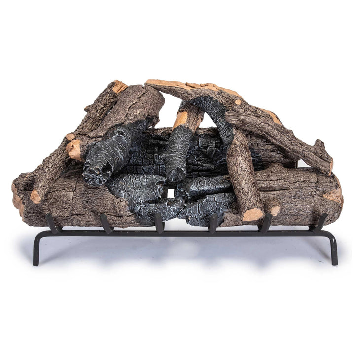 30-inch Real Fyre Charred American Oak vented gas logs on a white background, showing a stacked log arrangement with detailed charred and bark textures for an authentic fireplace look. Designed to provide a realistic wood-burning ambiance in gas fireplaces. 