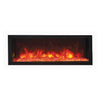 Remii Deep built-in electric fireplace showcasing a log setup with glowing flames and ember effects, perfect for creating a warm atmosphere in homes or outdoor lounges.
