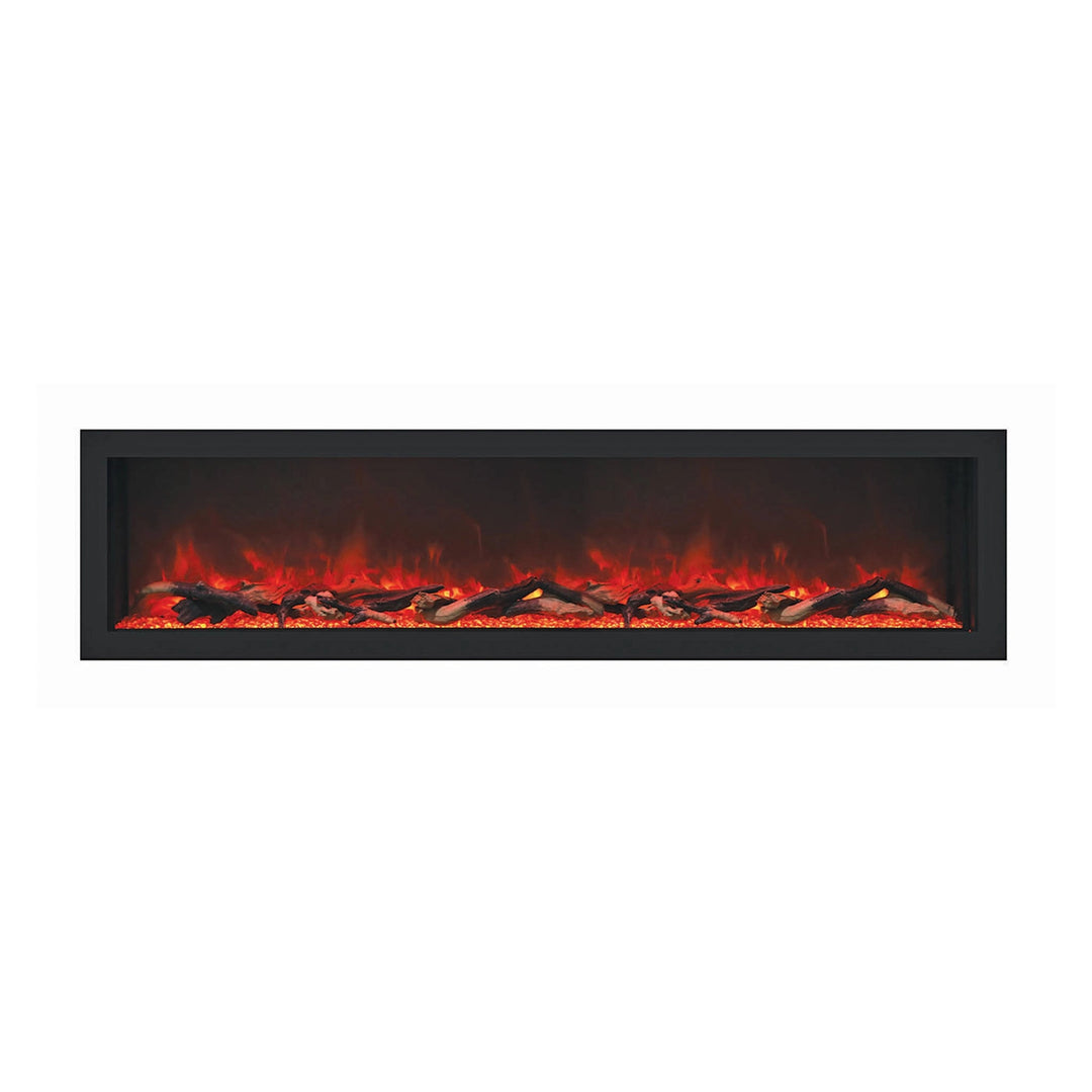 Remii Deep built-in electric fireplace featuring a dynamic log set with glowing ember effect, offering a cozy and sophisticated ambiance for indoor and outdoor spaces.
