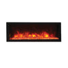 Compact Remii Deep built-in electric fireplace highlighting bright flame visuals with crystal ember bed, ideal for versatile installations in living rooms or patios.