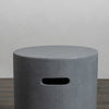 A detailed top-down view of the Starfire Designs Beton 16" Natural Gray Round Propane Tank Cover, showcasing its solid, flat concrete top with seamless edges. This propane tank cover is a versatile accessory for outdoor gas fire pits, blending durability with a sleek, modern design in natural gray.