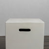 Close-up view of the Starfire Designs Beton 16-inch white square propane tank cover displaying its finely crafted concrete surface and smooth edges. Designed to keep propane tanks out of sight while maintaining a stylish outdoor setting.