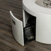Close-up of the propane tank compartment inside the Starfire Designs Beton 42" White Round Concrete Gas Fire Pit. The round concrete fire pit in white finish features a durable hidden door, ideal for clean and organized propane tank storage.