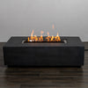 The Starfire Designs Beton 55" Graphite Rectangle Gas Fire Pit fully lit with vibrant, dancing flames, creating a cozy and contemporary ambiance for any backyard or patio setting.