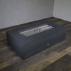 Top view of the Starfire Designs Concrete Rustic 72-inch x 38-inch Rectangle Gravity Gas Fire Pit in Graphite, featuring a robust, unlit burner setup with a contemporary rectangular design perfect for modern outdoor spaces