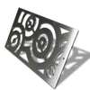 Side angle view of the Starfire Designs Decorative Fire Pit Venting Panel - Enoch, emphasizing its sleek stainless steel construction and unique circular design. This venting panel is an excellent addition to luxury fire pits, providing both style and essential ventilation for outdoor setups
