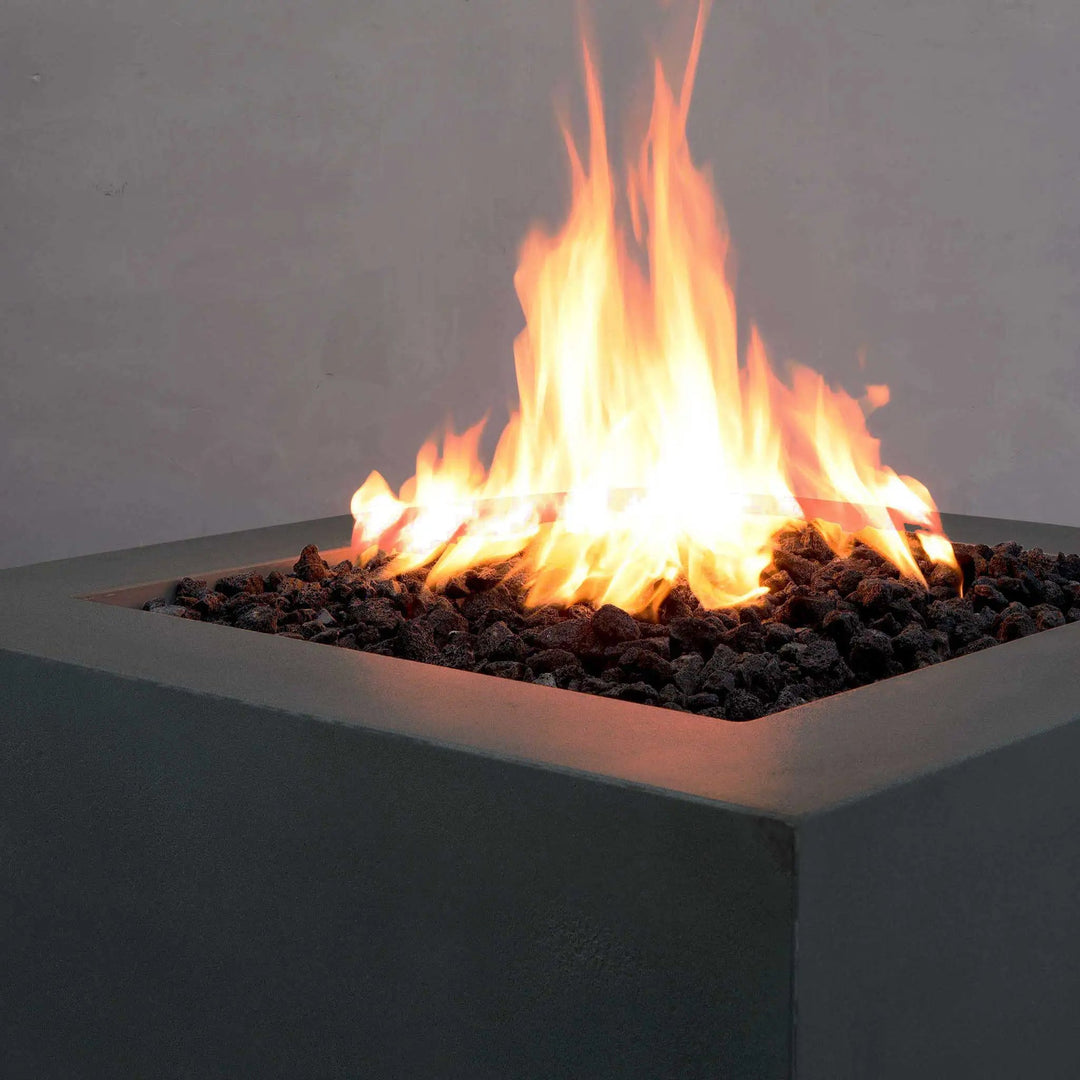 36" Square Gravity Concrete (GFRC) Fire Pit - Propane Gas Hardline - Push Button Spark Ignition - Graphite by Starfire Designs
