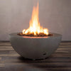 Starfire Designs Rustic 36-inch Round Concrete Gravity Gas Fire Pit in brown, showcasing a full view with a vibrant flame, perfect for modern outdoor spaces
