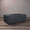 Side view of Starfire Designs Rustic 45-inch round concrete gravity gas fire pit in graphite color, unlit, highlighting the elegant design for modern outdoor settings