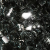 Close-up of Starfire Glass 1/2" Broken Fire Glass in Black Reflective finish, featuring glossy black glass shards with mirrored accents. Designed for use in natural gas or propane fire pits, this fire glass creates a sleek, contemporary look, adding depth and sparkle to fire pit bowls or tables.