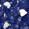 Close-up view of Starfire Glass 1/2" Broken Fire Glass in Cobalt Reflective finish, highlighting vibrant blue tones with mirrored surfaces. These durable glass pieces are ideal for fire pits and fire bowls, creating a bold and eye-catching centerpiece.