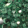  Close-up view of Starfire Glass 1/2" Broken Fire Glass in Evergreen Reflective finish, showcasing deep green glass with shimmering reflective surfaces. This fire glass is perfect for natural gas or propane fire pits, creating a vibrant and elegant outdoor focal point.