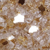 Close-up of Starfire Glass 1/2" Broken Fire Glass in Gold Reflective finish, highlighting sparkling gold tones with mirrored accents. Ideal for use in fire bowls or tables, this high-temperature fire glass brings luxury and warmth to fire pit designs.