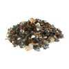 A pile of Starfire Glass 1/2" Broken Pre-Mixed Fire Glass in Desert Gold, featuring a shimmering blend of gold, bronze, and clear reflective glass pieces. Perfect for modern gas fire pits, fire tables, and backyard fireplaces, this heat-resistant glass enhances flames with a warm, elegant ambiance.